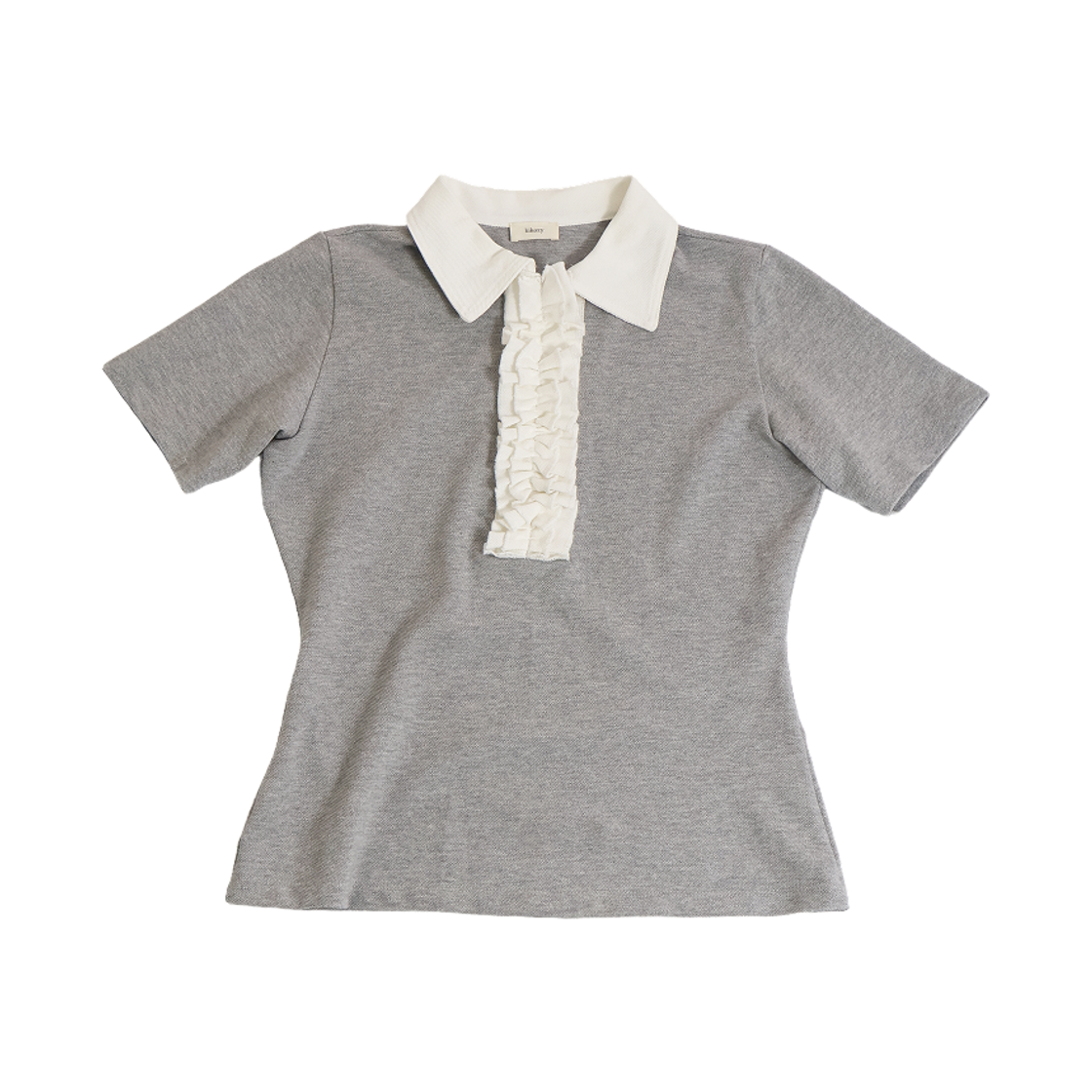 키코지 러플 피케이 티셔츠 그레이(kikozy Ruffle PK T-shirt Gray)
