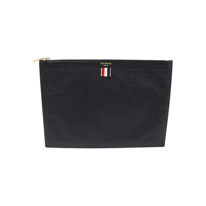 ITAT2C2UCMRN THOM BROWNE Black Pebble Grain Leather Medium Document Holder Clutch
