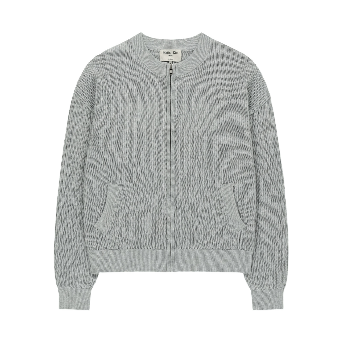 MK2634CD306ULG Matin Kim Back Logo Jacquard Mesh Knit Zip Up In Light Grey
