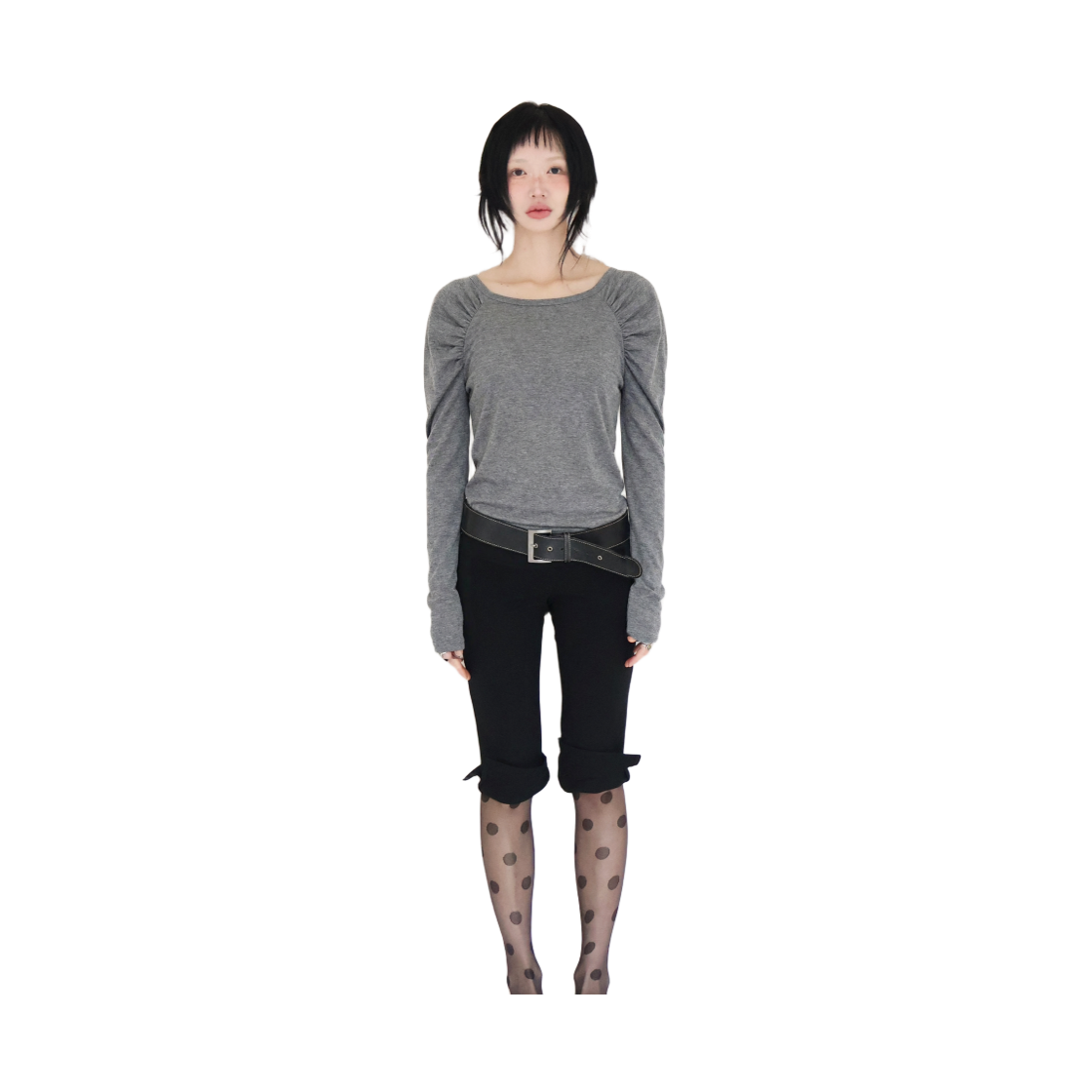 키코지 셔링 롱 슬리브 탑 그레이(kikozy Shiring long sleeve top Grey) - 2
