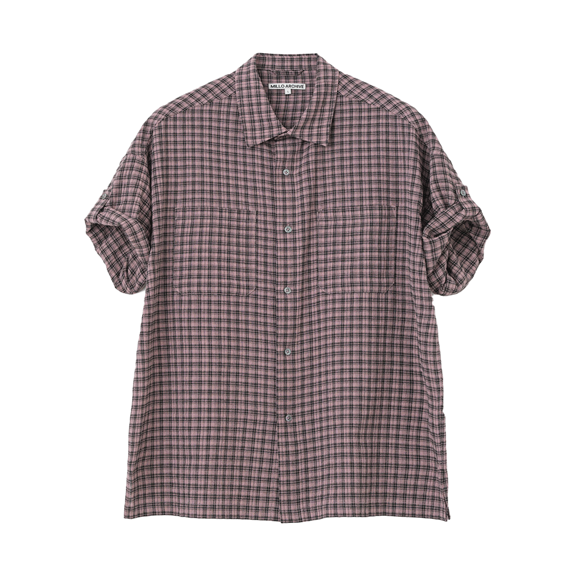 밀로 아카이브 내로우 링클 체크 롤업 하프 셔츠 빈티지 핑크
