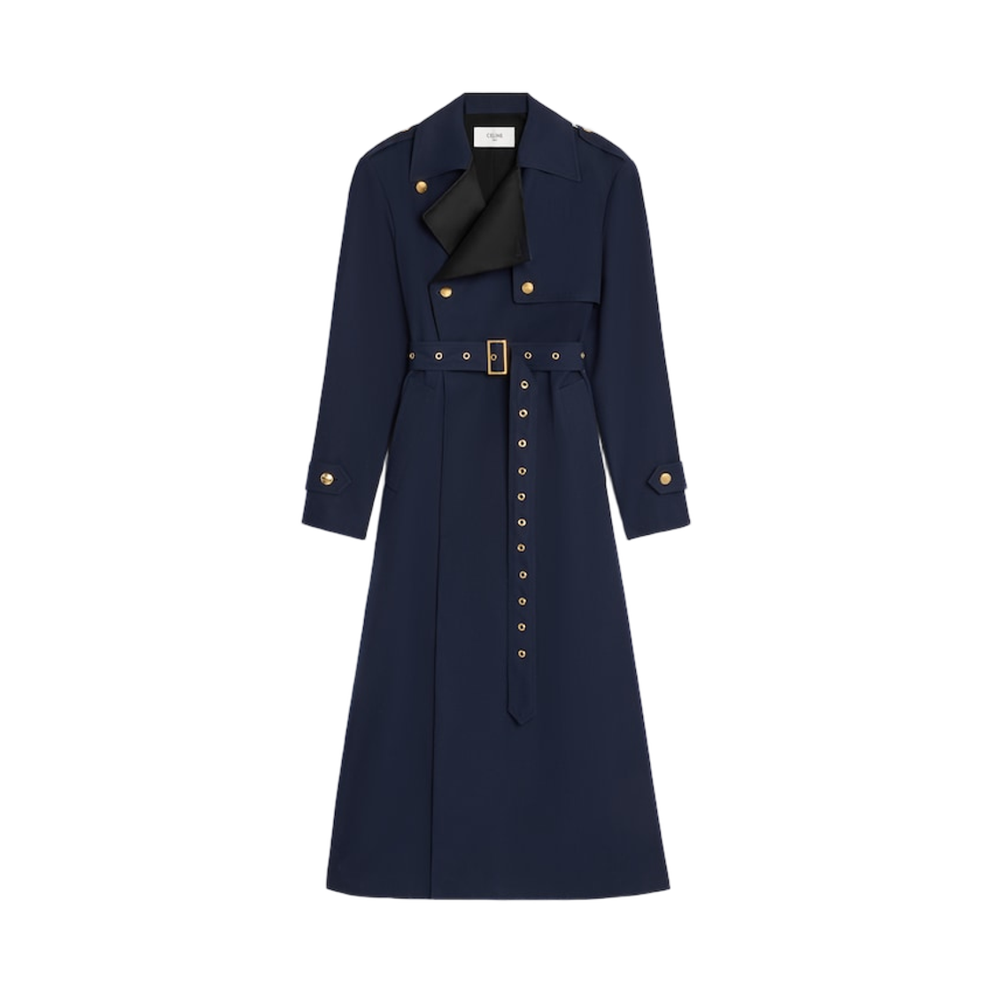 (W) 셀린느 턱스 트렌치 코트 코튼 앤 울 개버딘 잉크((W) Celine Tux Trench Coat in Cotton and Wool Gabardine Ink) - 1