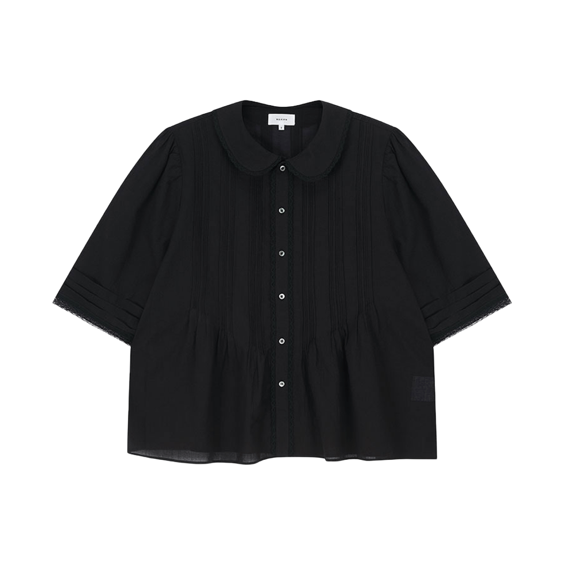 비자비 하프 슬리브드 핀턱 블라우스 블랙(VIS A VIS Half Sleeved Pintuck Blouse Black)