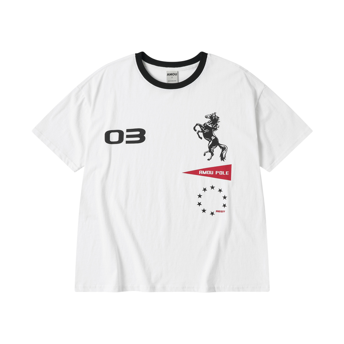 아모우 스포티 홀스 하프 티셔츠 화이트(AMOU Sporty Horse Half T-Shirts White) - 1