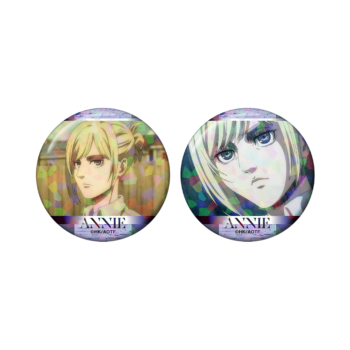 애니모어 진격의 거인 애니 장면 홀로그램 캔뱃지 2개 세트(Animore Attack on Titan Annie Scene Hologram Can Badge 2 Set)