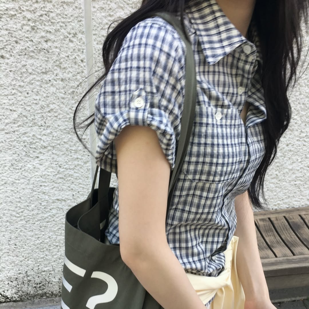 SPORT CHAMBER SC Square Check Roll-up Shirt WHITE 착용 스타일 - 4