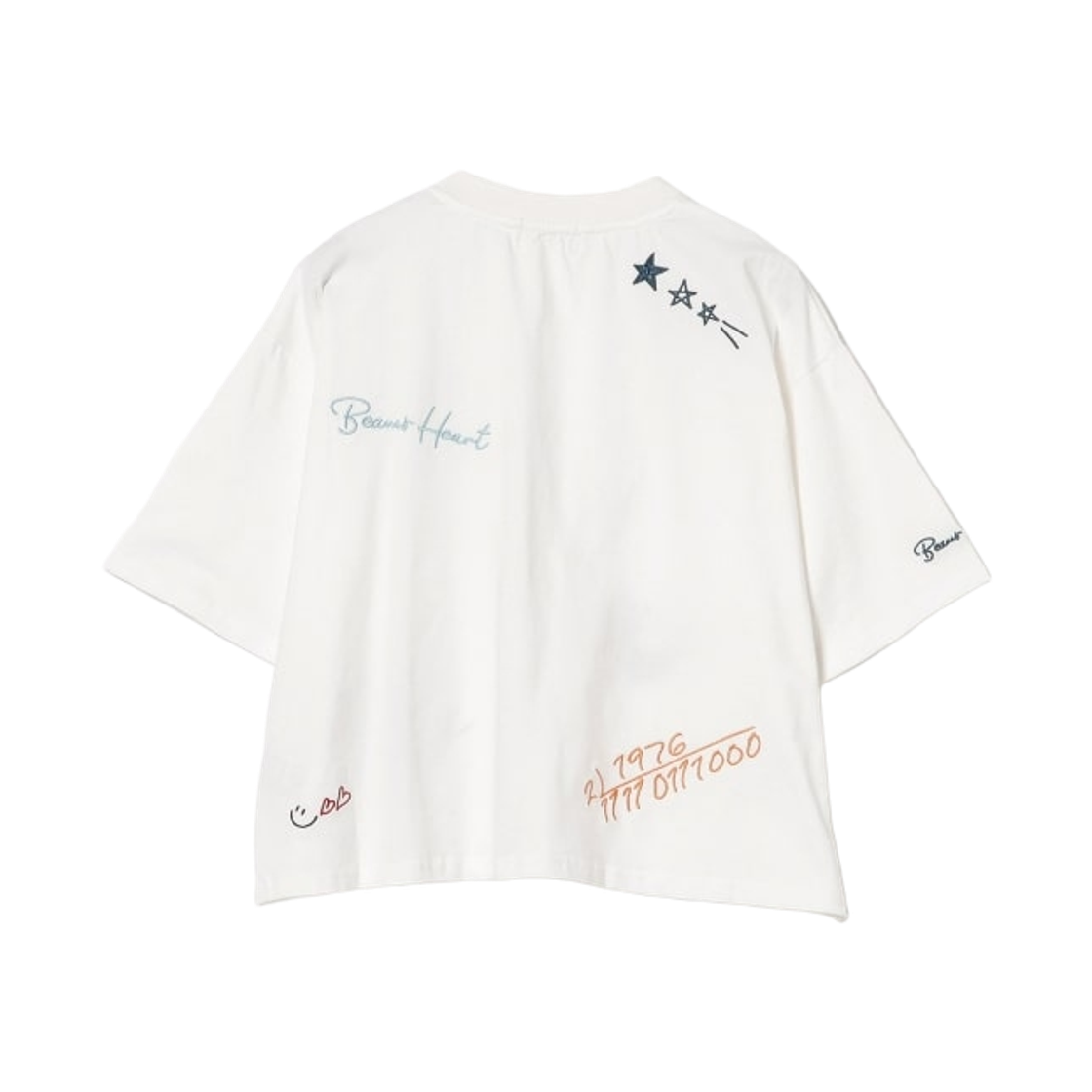(W) 빔즈 하트 로고 자수 티셔츠 오프 화이트((W) Beams Heart Logo Embroidered T-Shirt Off White) - 2