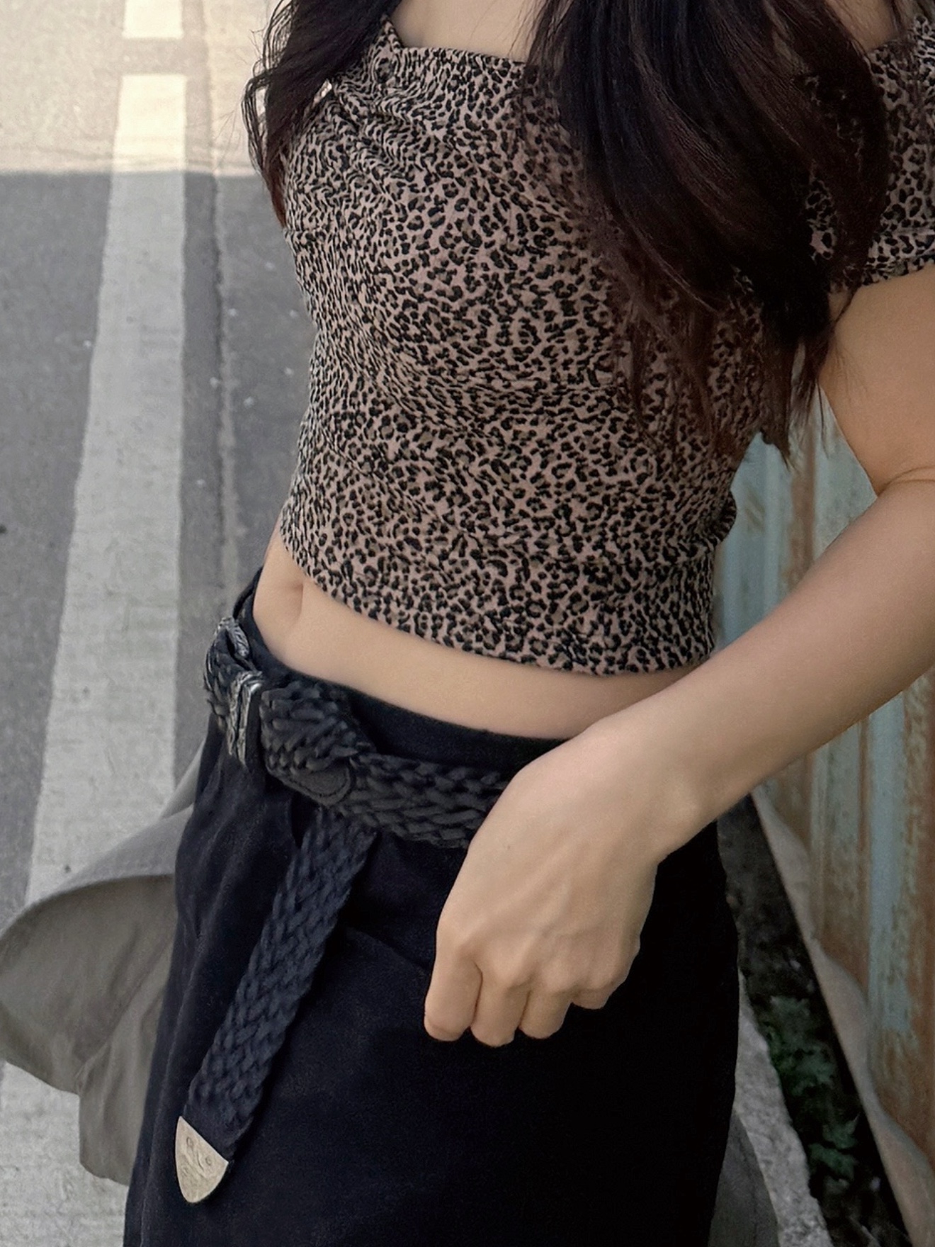 Farfromwhat Far Weaving Belt Black 착용 스타일 - 3