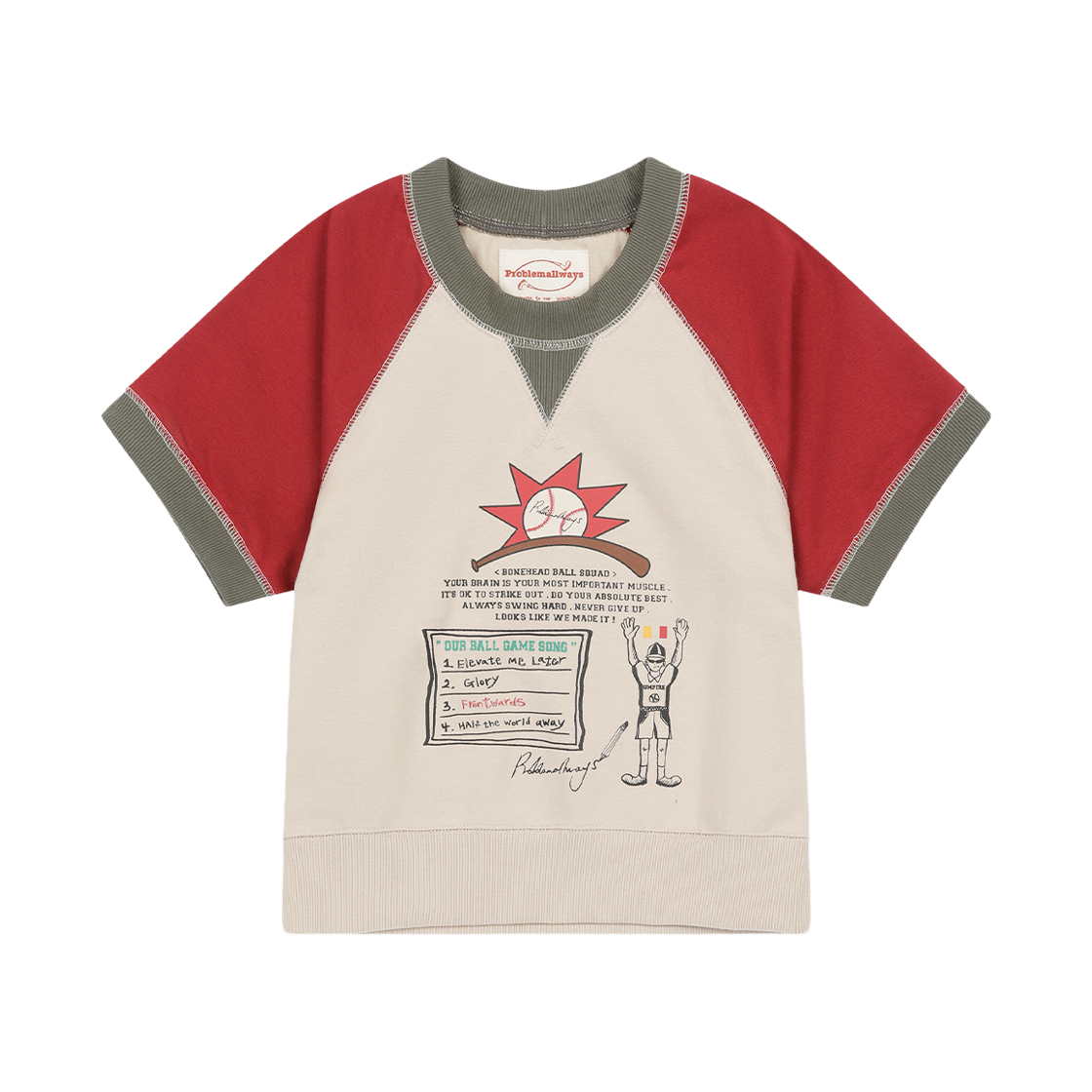 프라블럼올웨이즈 레퍼리 래글런 크롭 스웨트셔츠 베이지(Problemallways Referee Raglan Crop Sweatshirt Beige)