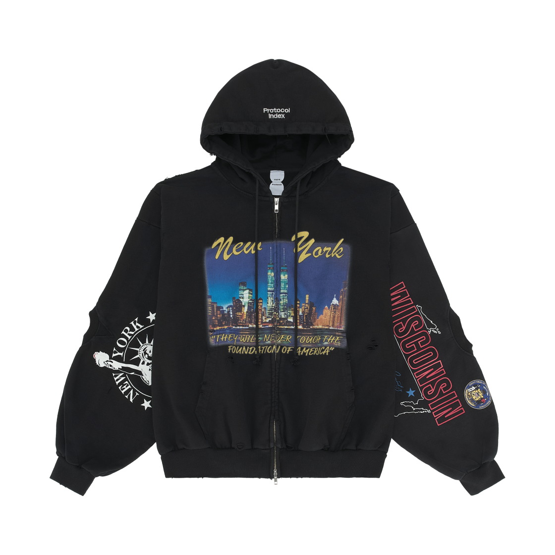 프로토콜 인덱스 리컨스트럭티드 스웨트셔츠 집 후드 블랙(Protocol Index Reconstructed Sweatshirts Zip Hoodie Black)