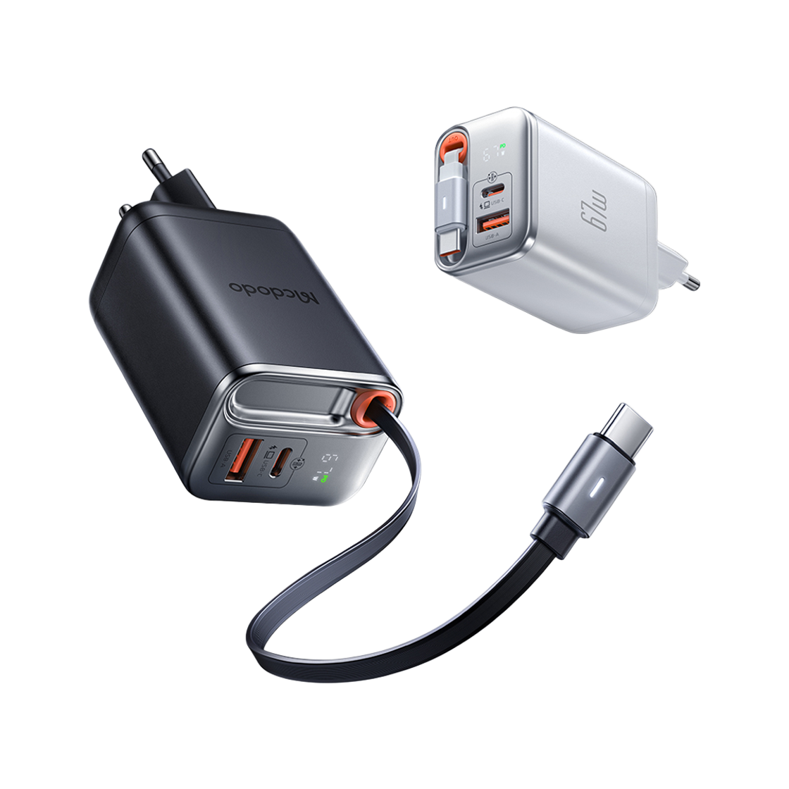 맥도도 GaN 67W C타입 케이블 일체형 초고속 2포트 멀티충전기 CH645(Mcdodo 67W GaN SuperFast Multi Charger with Retractable Cable CH645)