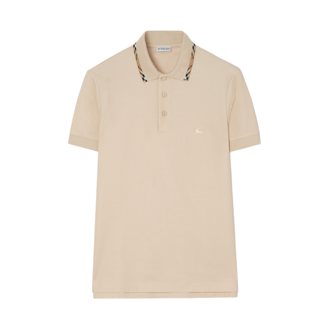 8126954 Burberry Slim Fit Check Trim Cotton Polo Shirt Calico Beige