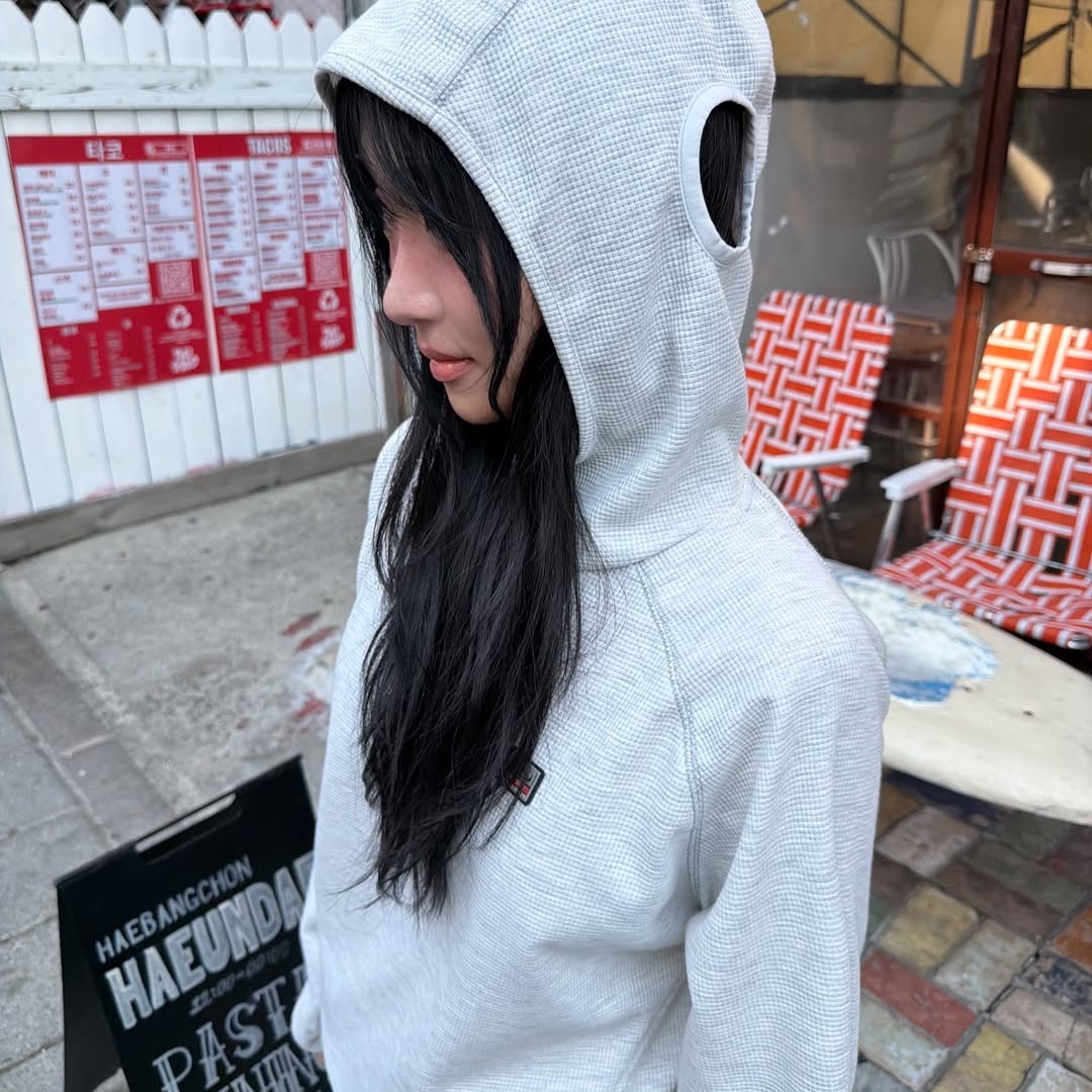 SPORT CHAMBER SC Waffle Ear-Open Hood T-shirt 1% Gray 착용 스타일 - 2