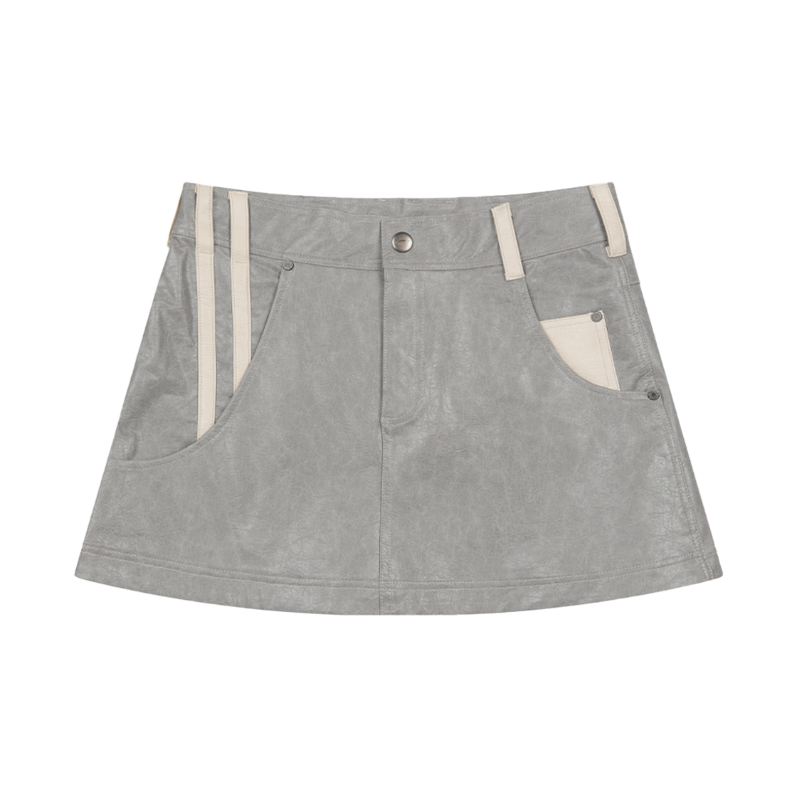 프라블럼올웨이즈 베이스볼 라인 레더 미니 스커트 그레이(Problemallways Baseball Line Leather Mini Skirt Grey)
