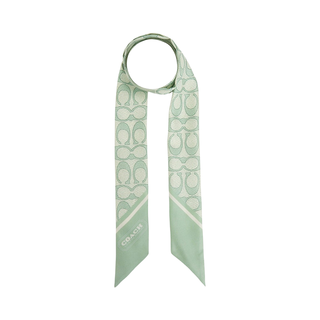 (W) 코치 텍스쳐드 시그니처 프린트 실크 스키니 스카프 그린((W) Coach Textured Signature Print Silk Skinny Scarf Green)