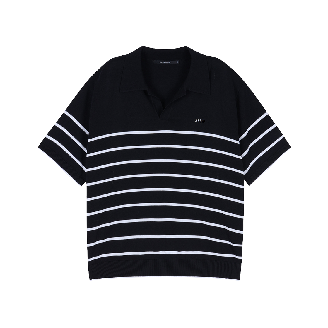 지오송지오 ZSZO 스트라이프 오픈 카라 니트 블랙 ZI3KT703BK(ZIOSONGZIO ZSZO Stripe Open Collar Knit Black)