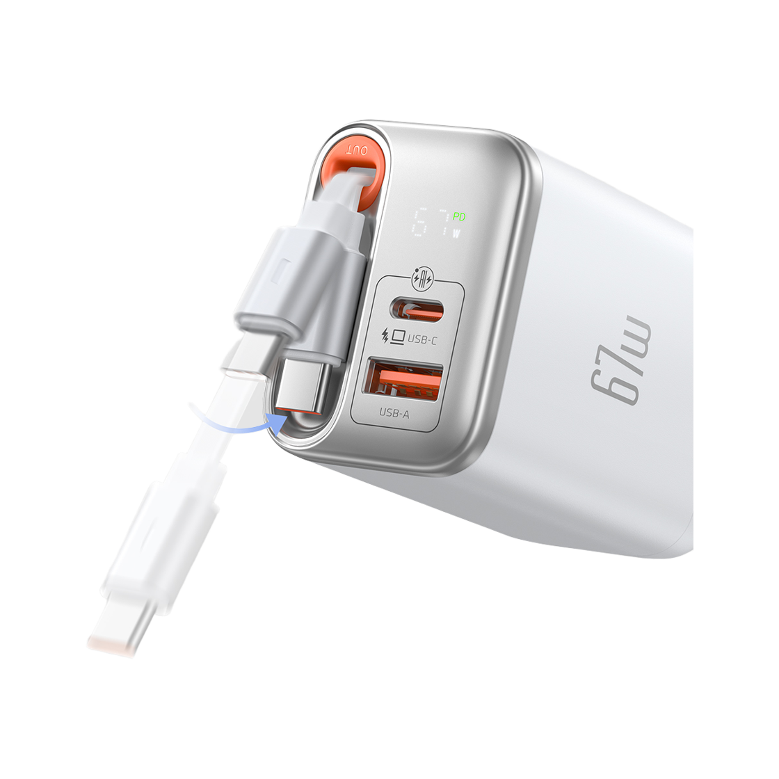 맥도도 GaN 67W C타입 케이블 일체형 초고속 2포트 멀티충전기 CH645(Mcdodo 67W GaN SuperFast Multi Charger with Retractable Cable CH645) - 5