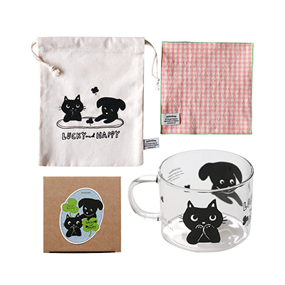 미노항 코리아 럭키앤해피 내열 유리 머그 & 파우치 세트(MINOHAN KOREA LUCKY&HAPPY GLASS MUG&POUCH SET) - 1