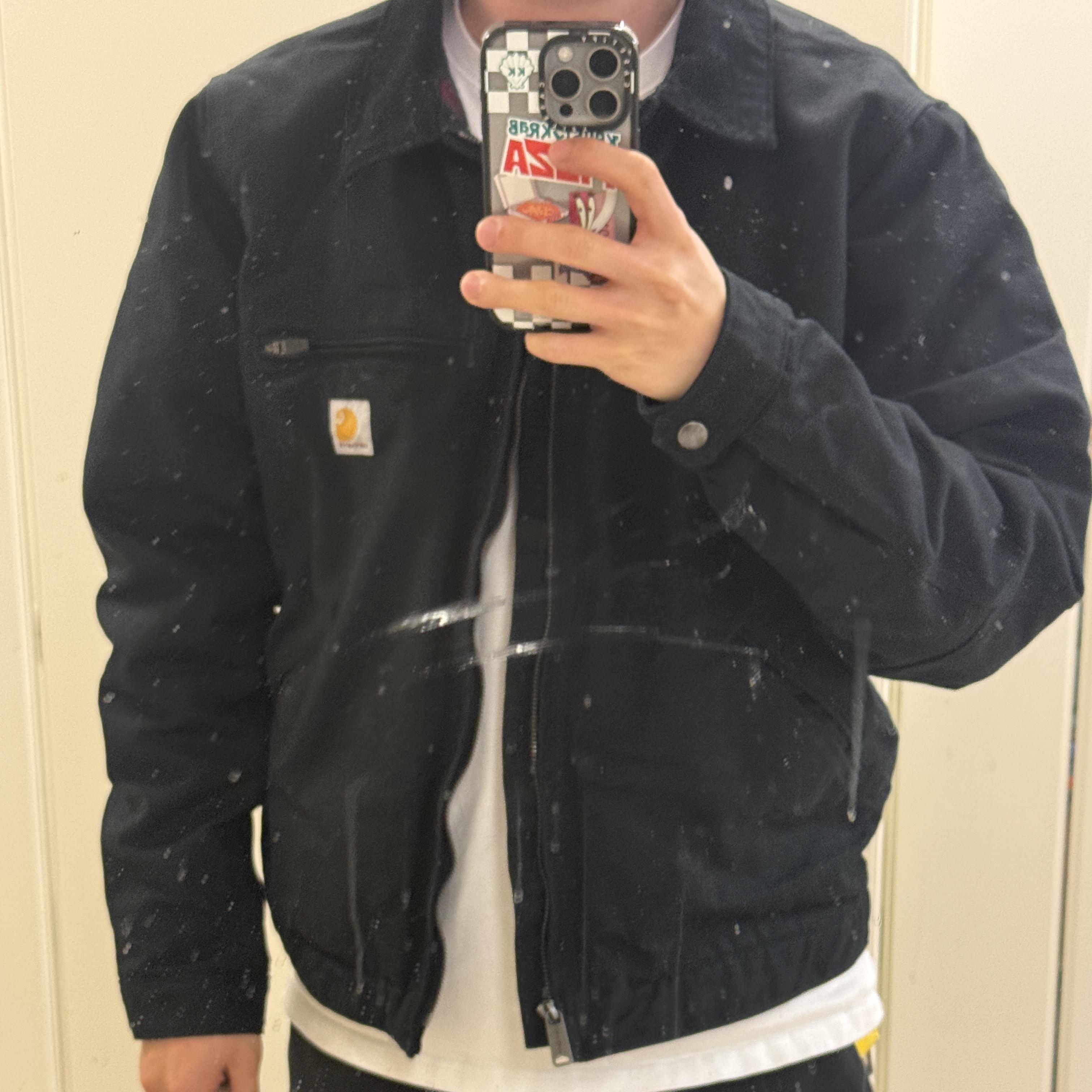 Carhartt Blanket Lined Relaxed Fit Regular Duck Detroit Jacket Black 착용 스타일