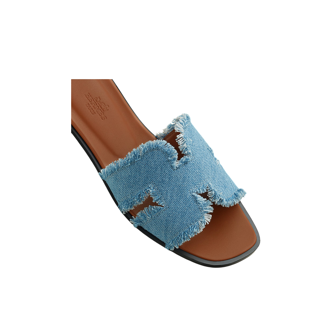 (W) 에르메스 오란 샌들 맥시 프린지 데님 & 블루 클레어((W) Hermes Oran Sandal Maxi Fringed Denim & Bleu Clair) - 3