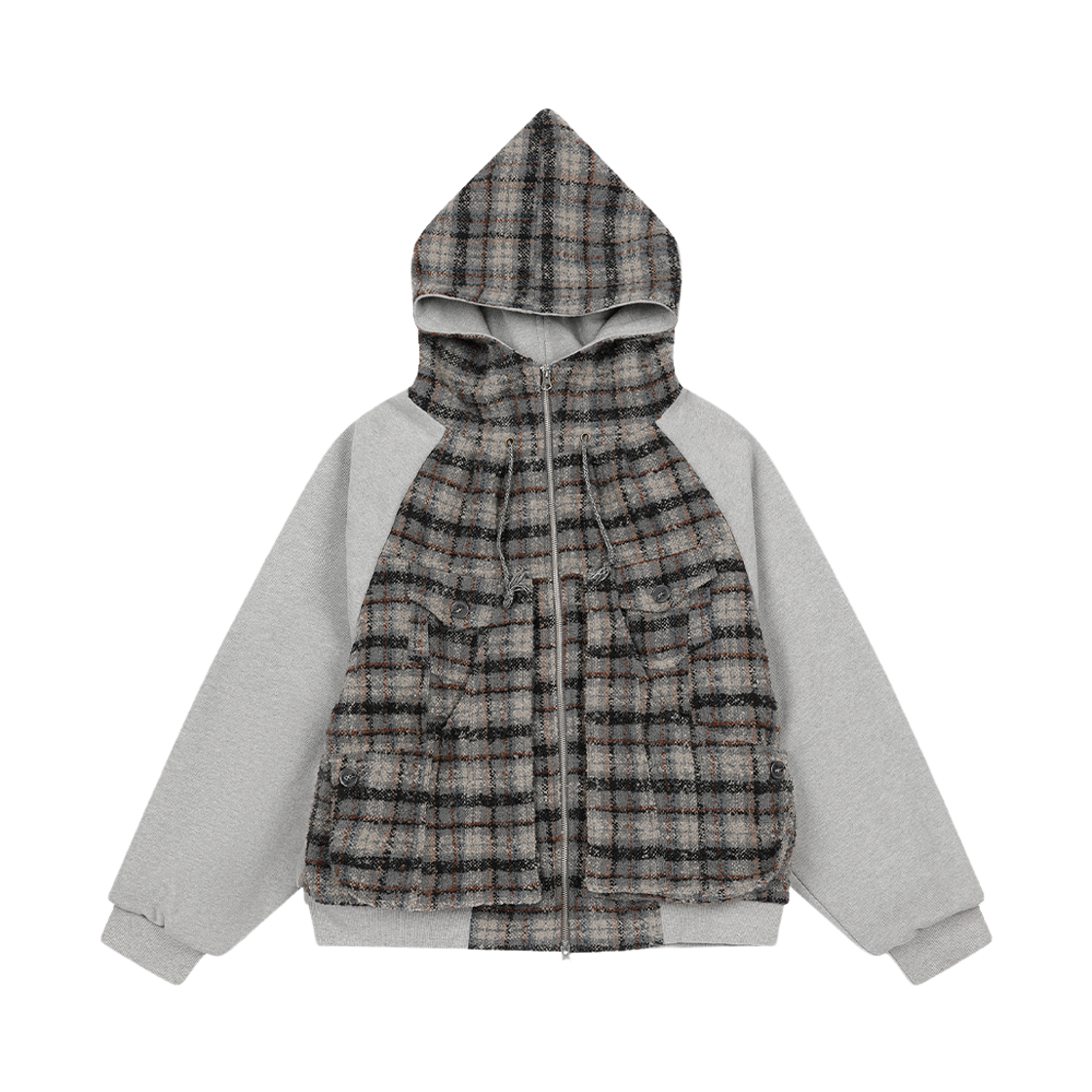 프라블럼올웨이즈 메모리 언밸런스 체크 후드집업 점퍼 그레이(Problemallways Memory Unbalance Check Hood Zip-Up Jumper Gray)
