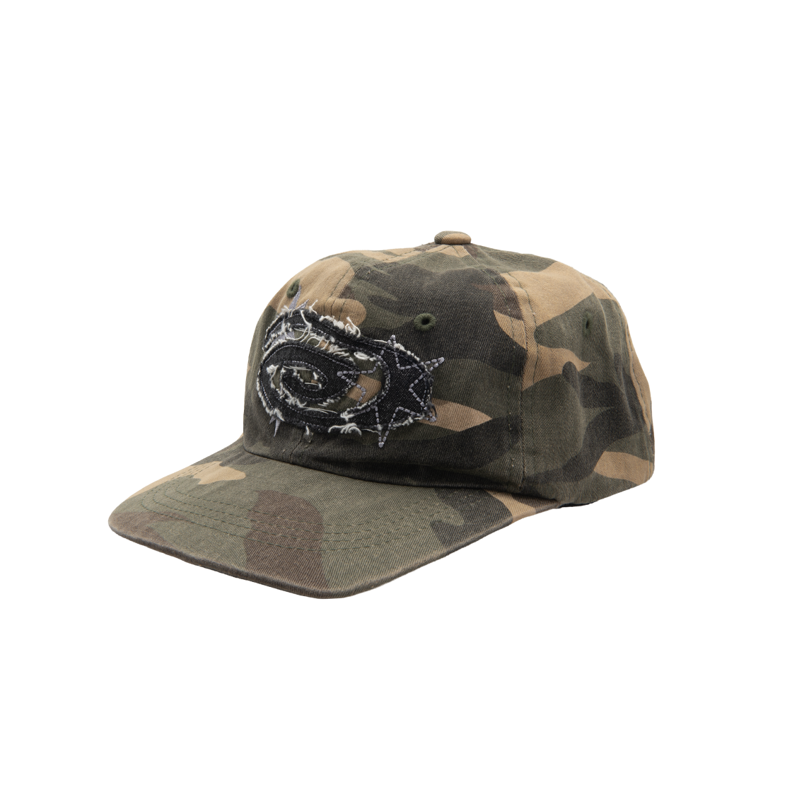 리오므 데님 아플리케 워시드 볼캡 카모(Riomeu Denim Applique Washed Ball Cap Camo)