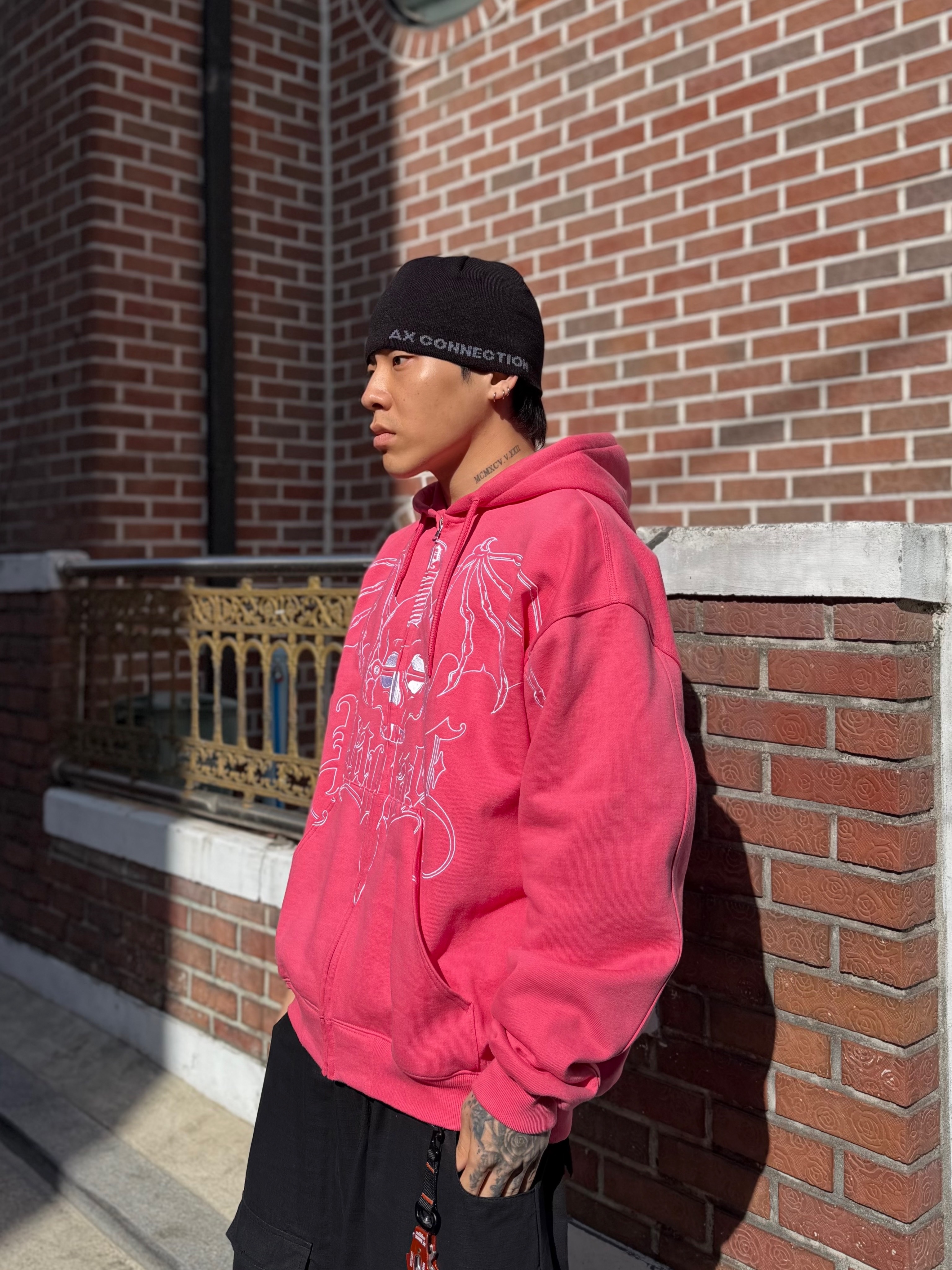 Palace Wingspan Triple Stitch Hood Posh Pink - 25FW, AX CONNECTION Compass Logo Beanie (Lightweight) 착용 스타일 - 6