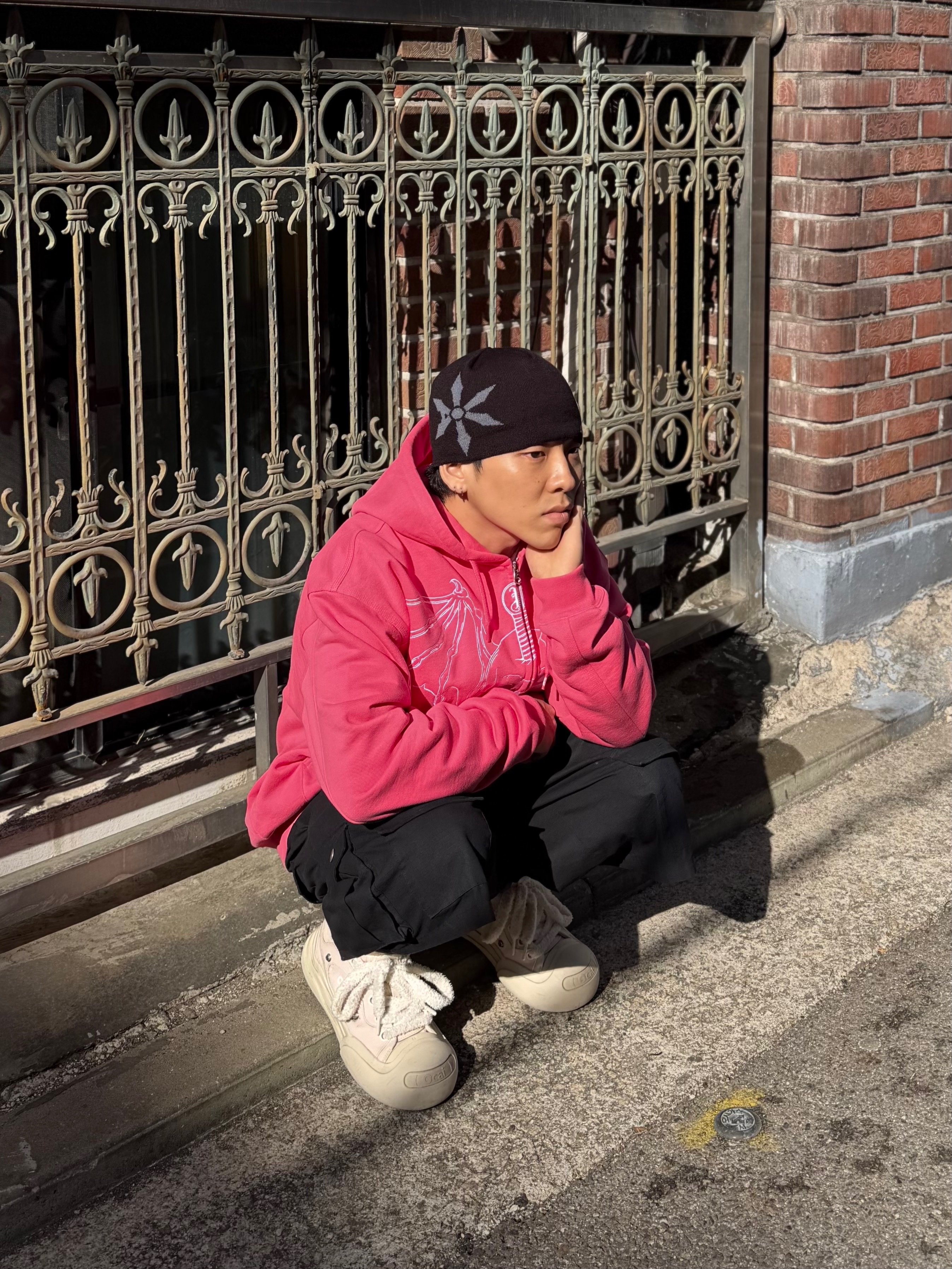 Palace Wingspan Triple Stitch Hood Posh Pink - 25FW, AX CONNECTION Compass Logo Beanie (Lightweight) 착용 스타일 - 3