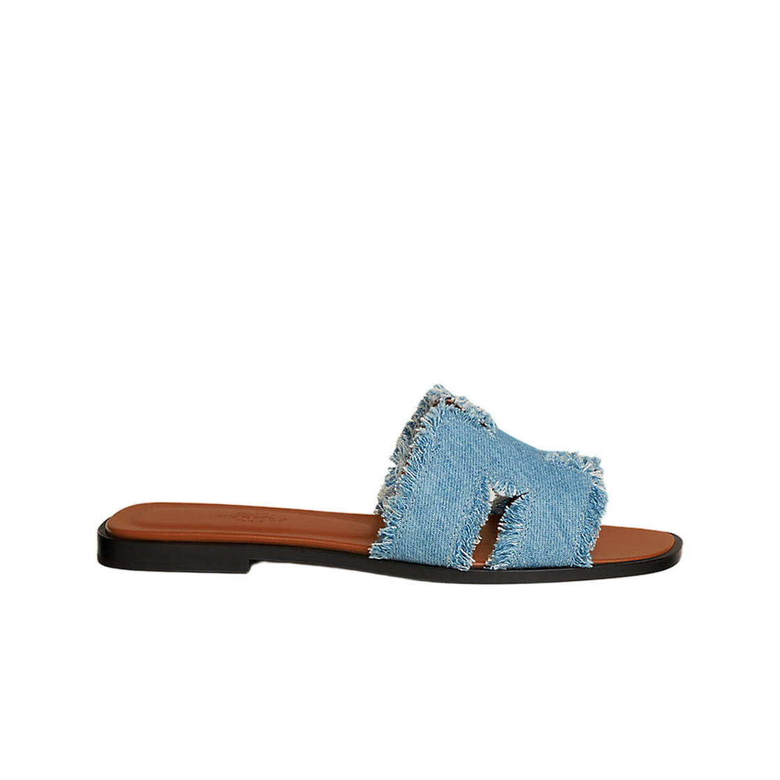 H261202ZCB (W) Hermes Oran Sandal Maxi Fringed Denim & Bleu Clair