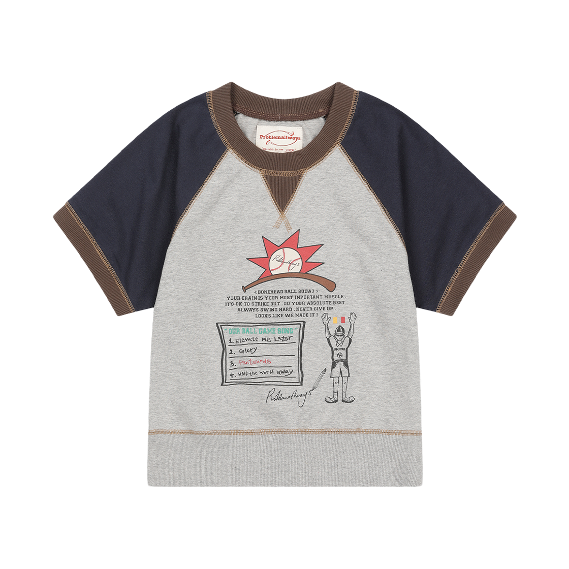 프라블럼올웨이즈 레퍼리 래글런 크롭 스웨트셔츠 그레이(Problemallways Referee Raglan Crop Sweatshirt Gray)