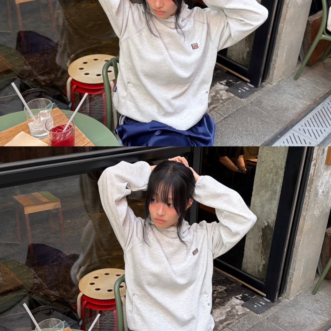 SPORT CHAMBER SC Waffle Ear-Open Hood T-shirt 1% Gray 착용 스타일 - 4