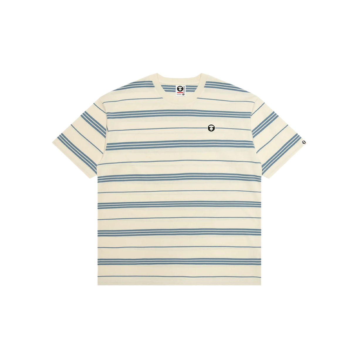 에이프 나우 문페이스 스트라이프 티 아이보리 블루 - 26SS(AAPE Now Moonface Striped Tee Ivory Blue - 26SS)