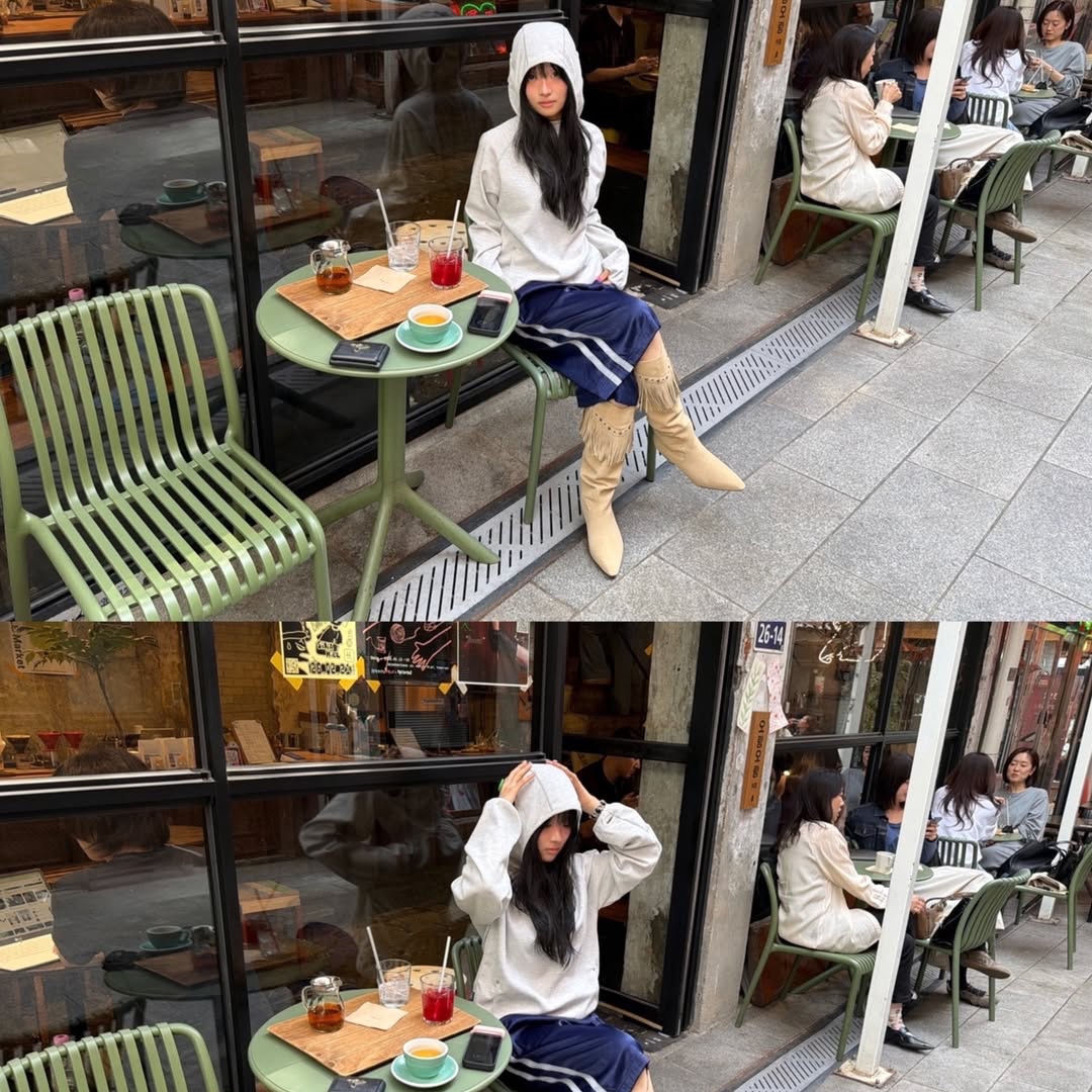 SPORT CHAMBER SC Waffle Ear-Open Hood T-shirt 1% Gray 착용 스타일 - 5