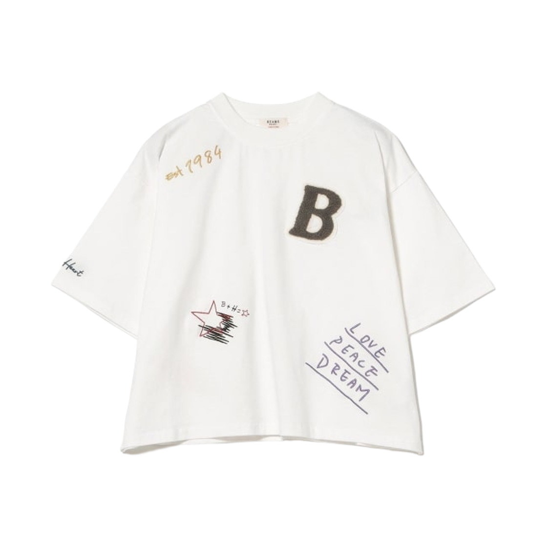 43-04-0283-416 (W) Beams Heart Logo Embroidered T-Shirt Off White