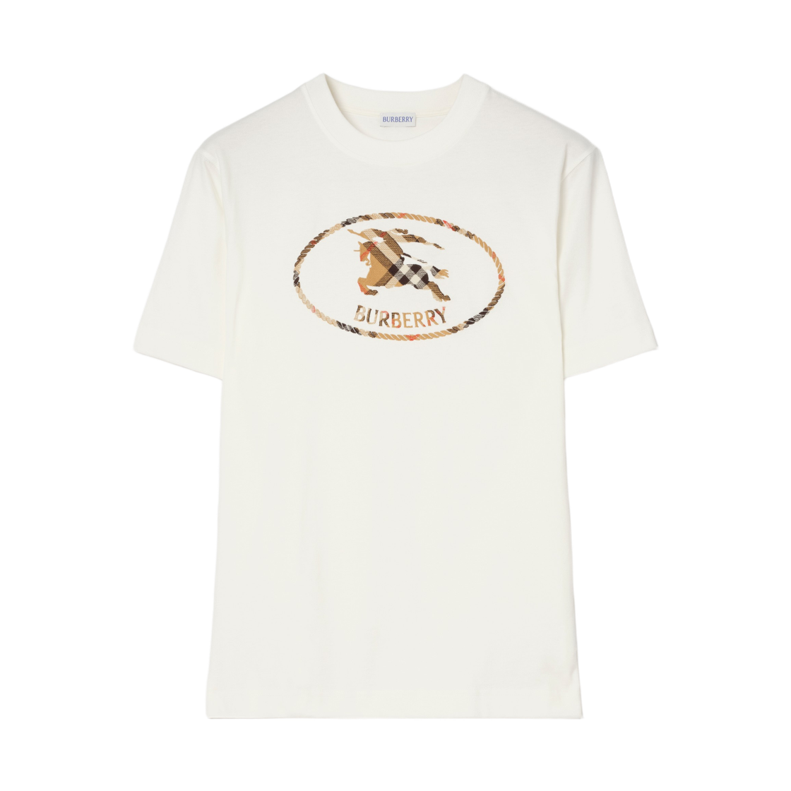 8123437 Burberry Check Knight Stamp Cotton T-Shirt Chalk White