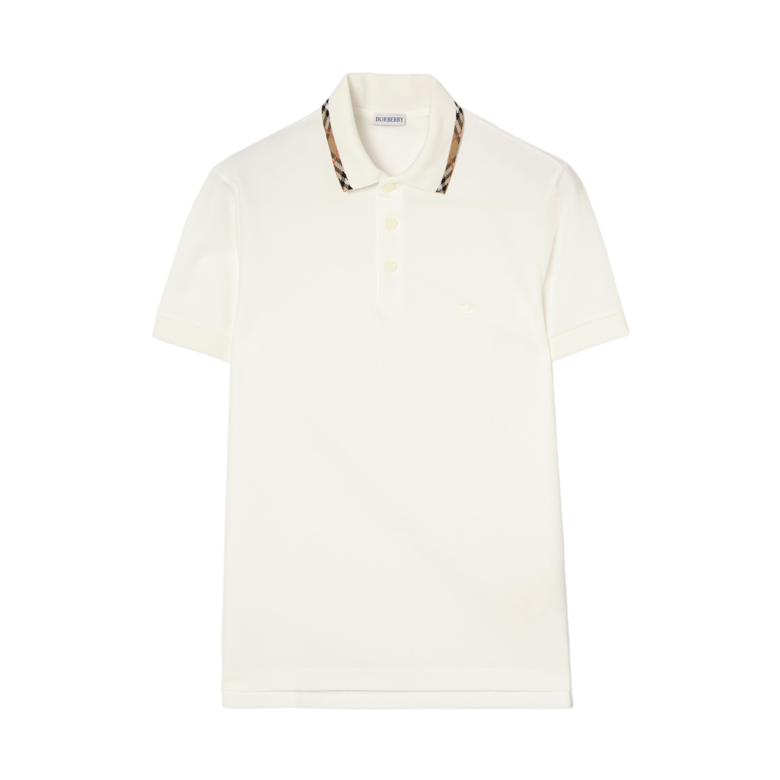 8126955 Burberry Check Trim Cotton Polo Shirt Chalk White