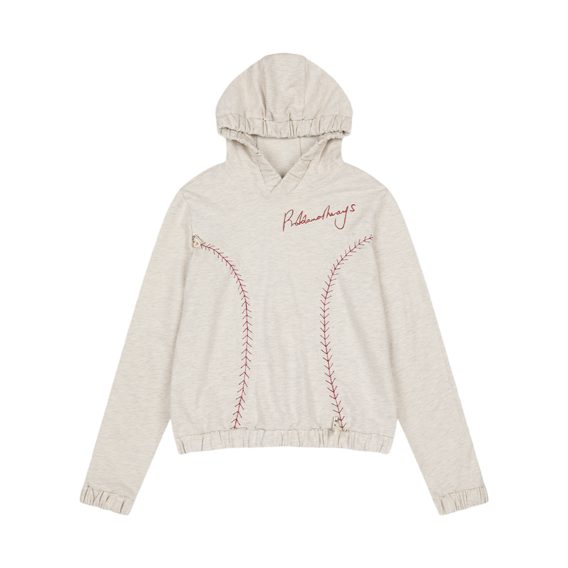 프라블럼올웨이즈 베이스볼 셔링 후드 오트밀(Problemallways Baseball Shirring Hoodie Oatmeal)