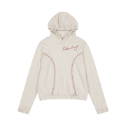 Problemallways Baseball Shirring Hoodie Oatmeal
