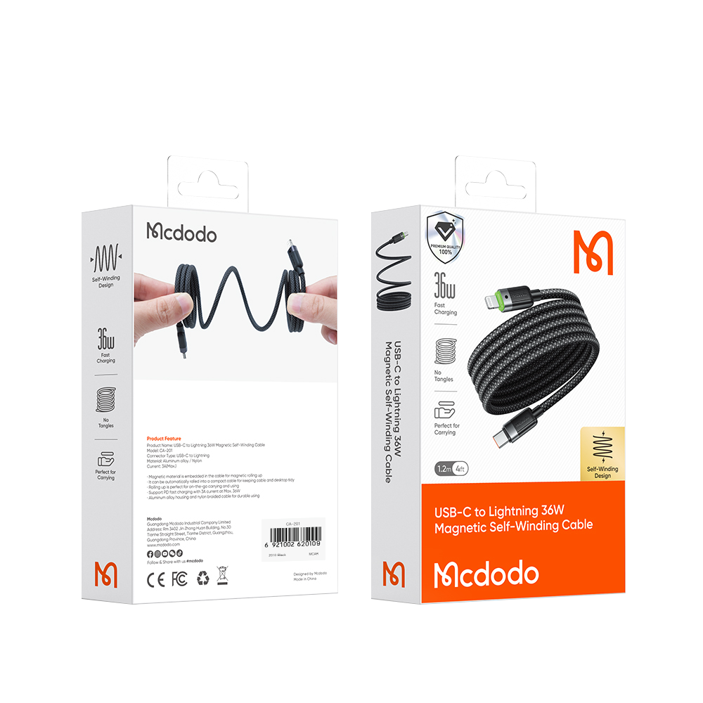 맥도도 마그네틱 꼬임방지 C to 8핀 PD 고속충전 케이블 CA201(Mcdodo Magnetic Self-Winding C to 8 PD Fast Charging Cable CA201) - 2