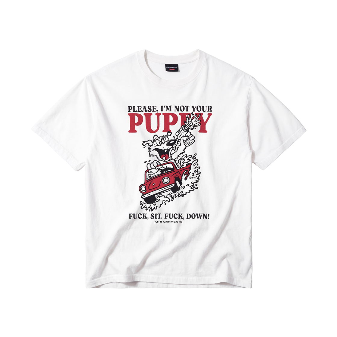 큐티에잇 가먼츠 배드 퍼피 워시드 티 아이보리(QT8 GARMENTS Bad Puppy Washed Tee Ivory)