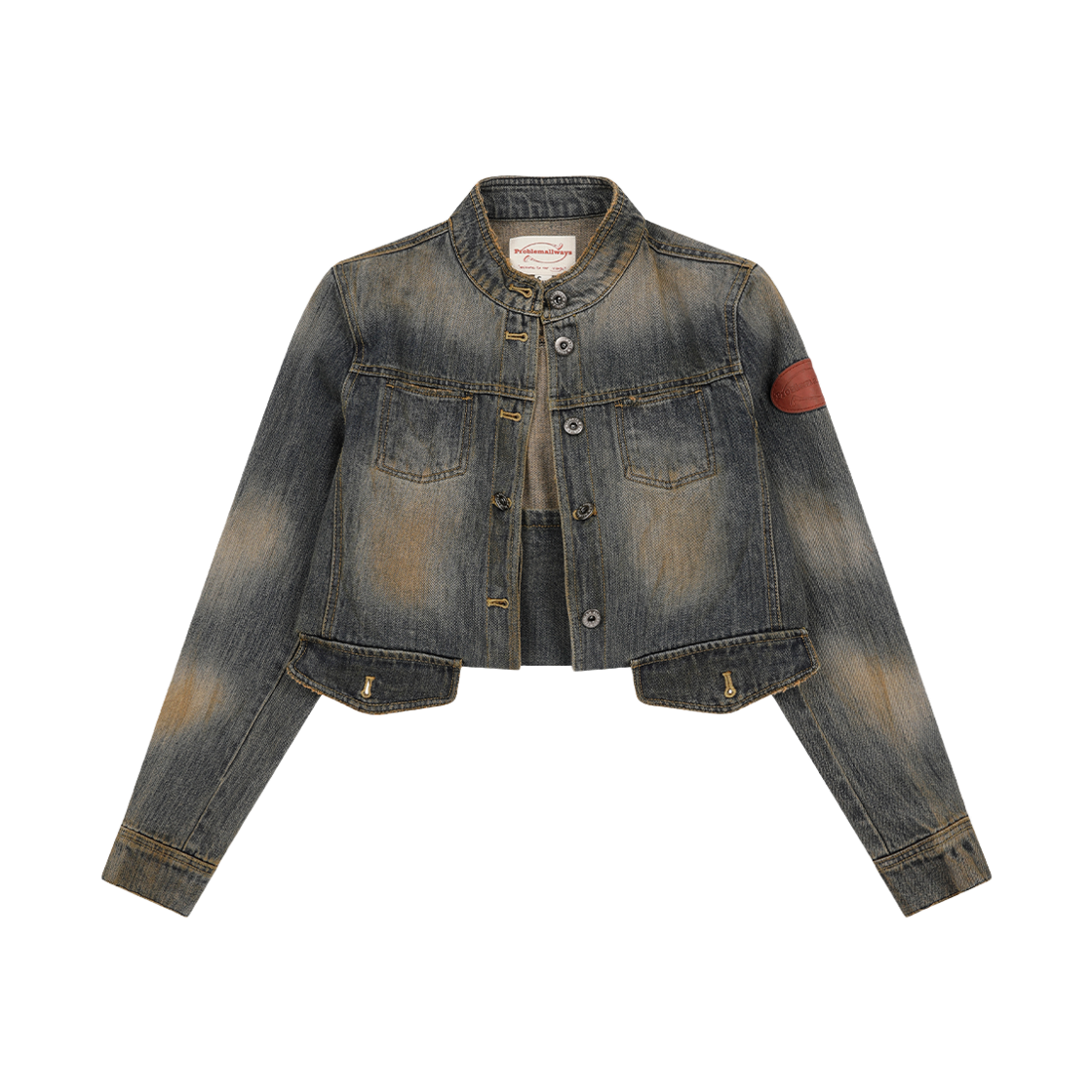 프라블럼올웨이즈 더티 워시드 폴디드 데님 트러커 자켓 워시드 블루(Problemallways Dirty Washed Folded Denim Trucker Jacket Washed Blue)