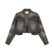 Problemallways Dirty Washed Folded Denim Trucker Jacket Washed Blue
