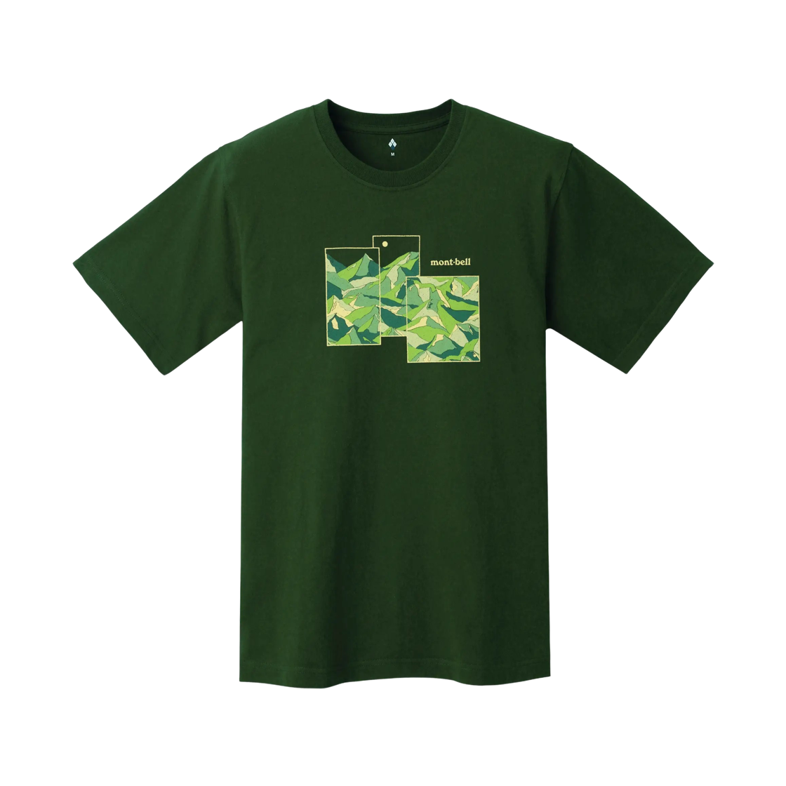 몽벨 피어 스킨 코튼 마운틴 콜라주 티셔츠 다크 그린(Montbell Pear Skin Cotton Mountain Collage T-Shirt Dark Green) - 1