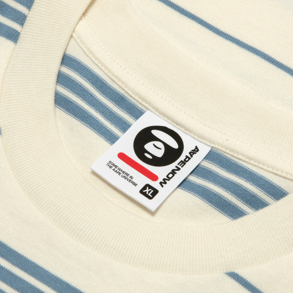에이프 나우 문페이스 스트라이프 티 아이보리 블루 - 26SS(AAPE Now Moonface Striped Tee Ivory Blue - 26SS) - 5
