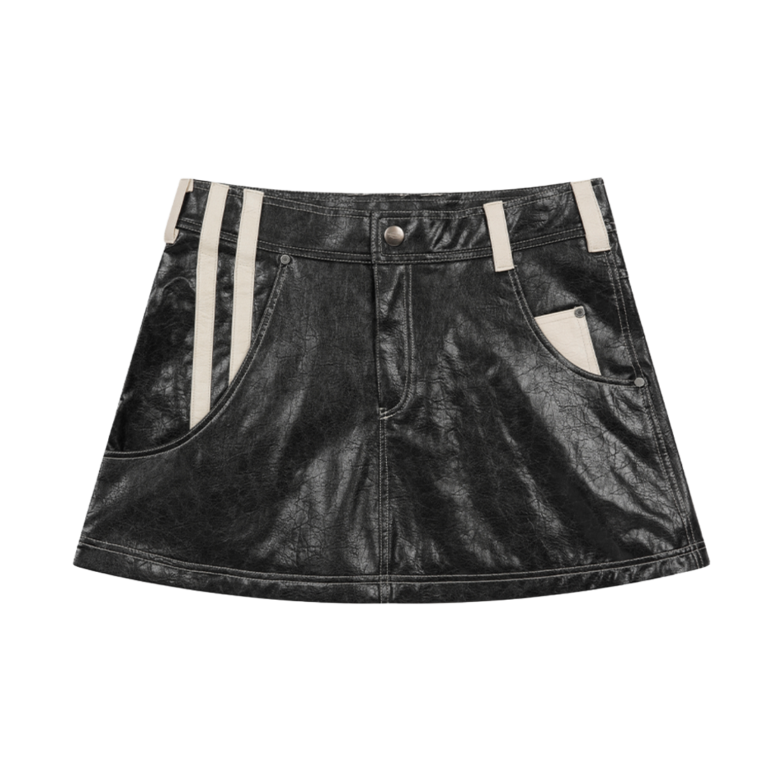 프라블럼올웨이즈 베이스볼 라인 레더 미니 스커트 블랙(Problemallways Baseball Line Leather Mini Skirt Black)