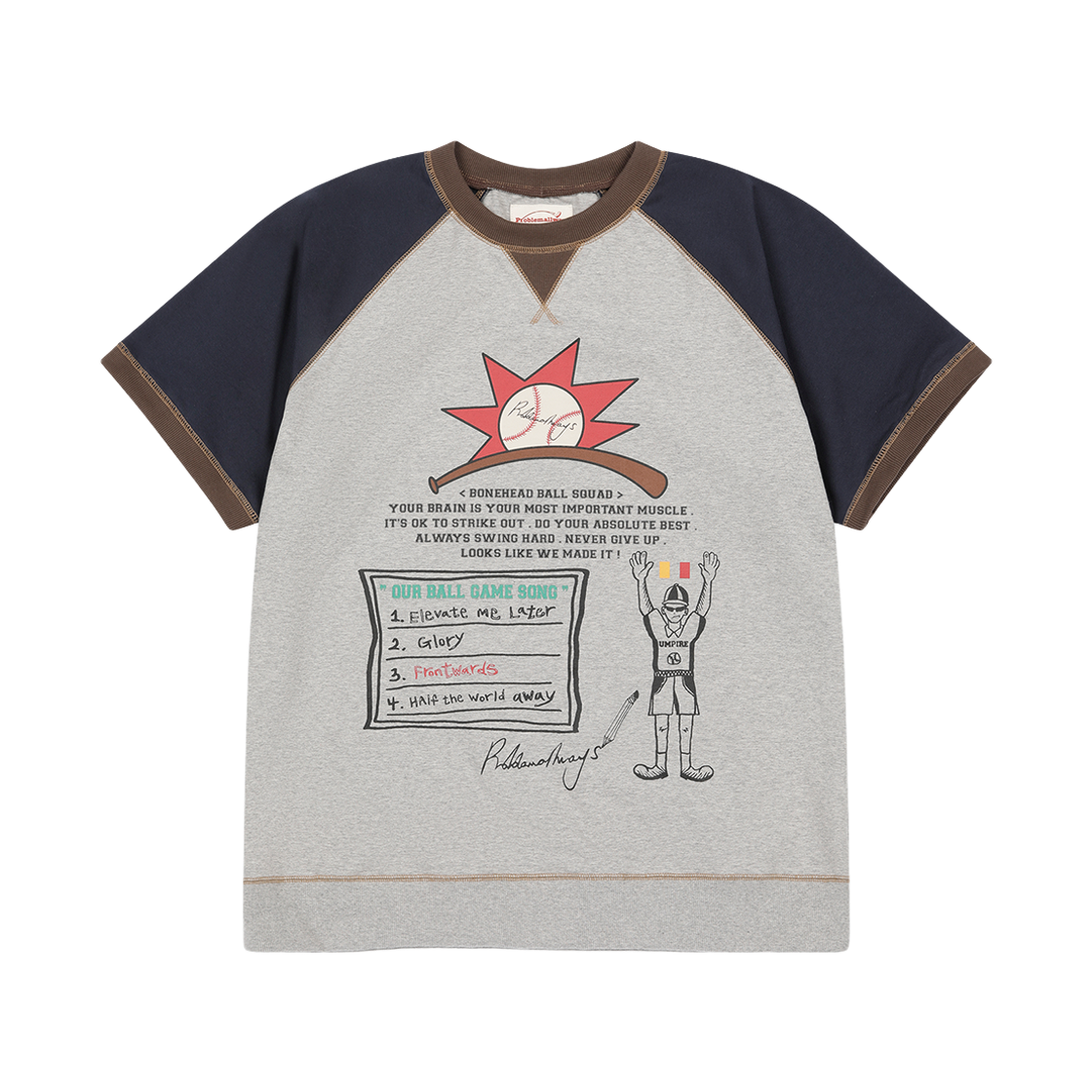프라블럼올웨이즈 레퍼리 래글런 스웨트셔츠 그레이(Problemallways Referee Raglan Sweatshirt Gray)