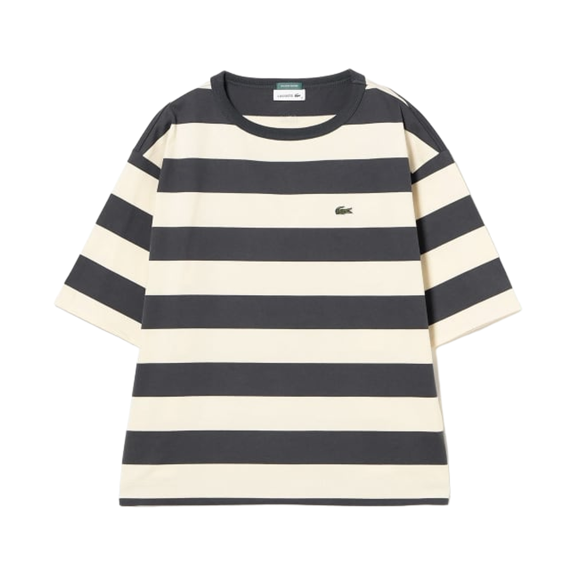 (W) 빔즈 보이 x 라코스테 스트라이프 티셔츠 S5T 그래파이트((W) Beams Boy x Lacoste Striped T-Shirt S5T Graphite) - 1