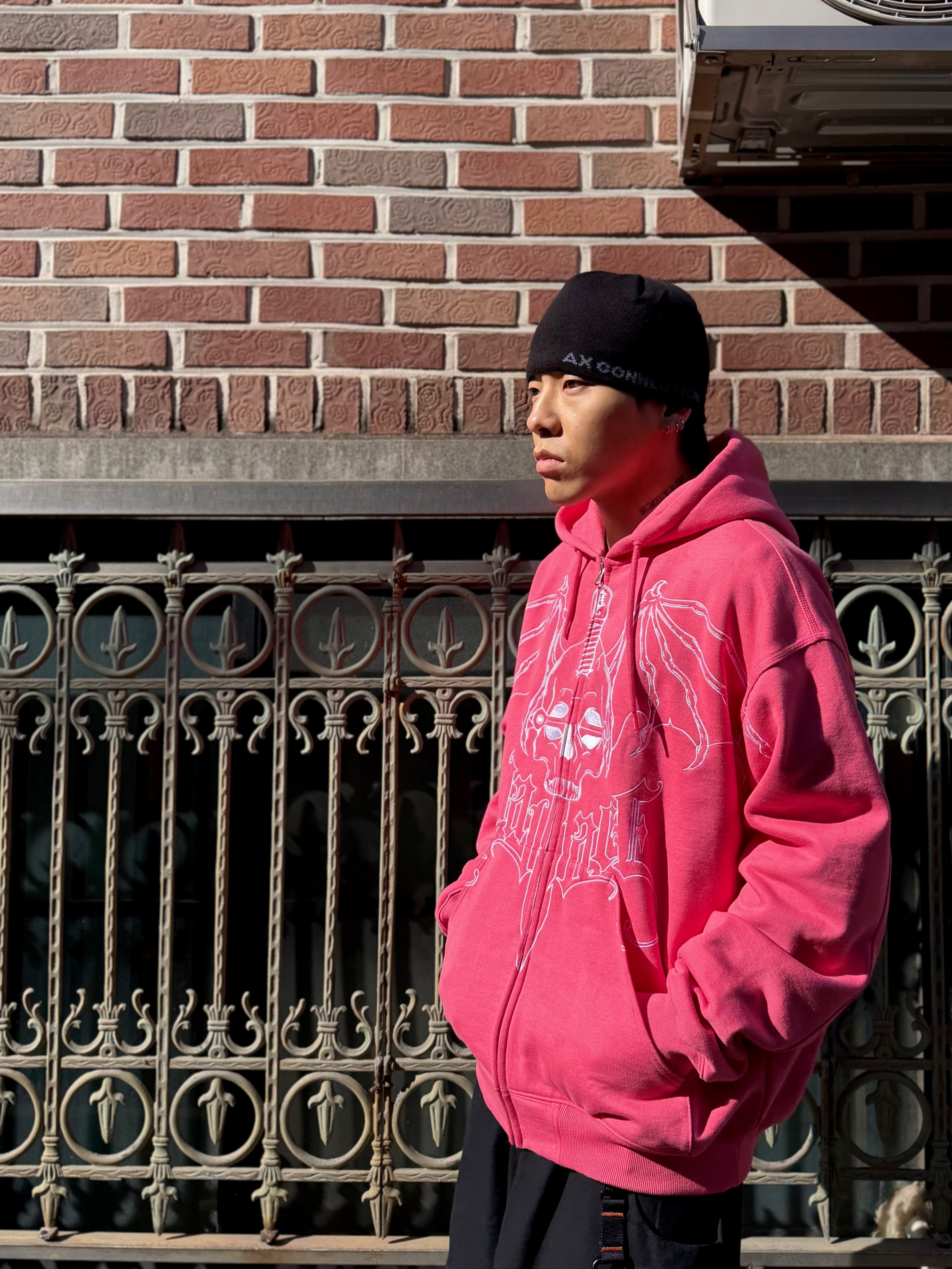 Palace Wingspan Triple Stitch Hood Posh Pink - 25FW, AX CONNECTION Compass Logo Beanie (Lightweight) 착용 스타일 - 2