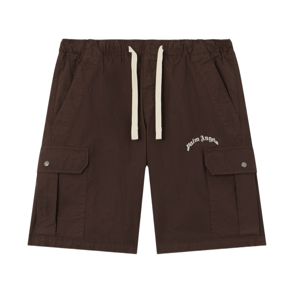 팜엔젤스 커브드 로고 루즈 카고 쇼츠 - 브라운 오프 화이트(Palm Angels Curved Logo Loose Cargo Shorts - Brown Off White)