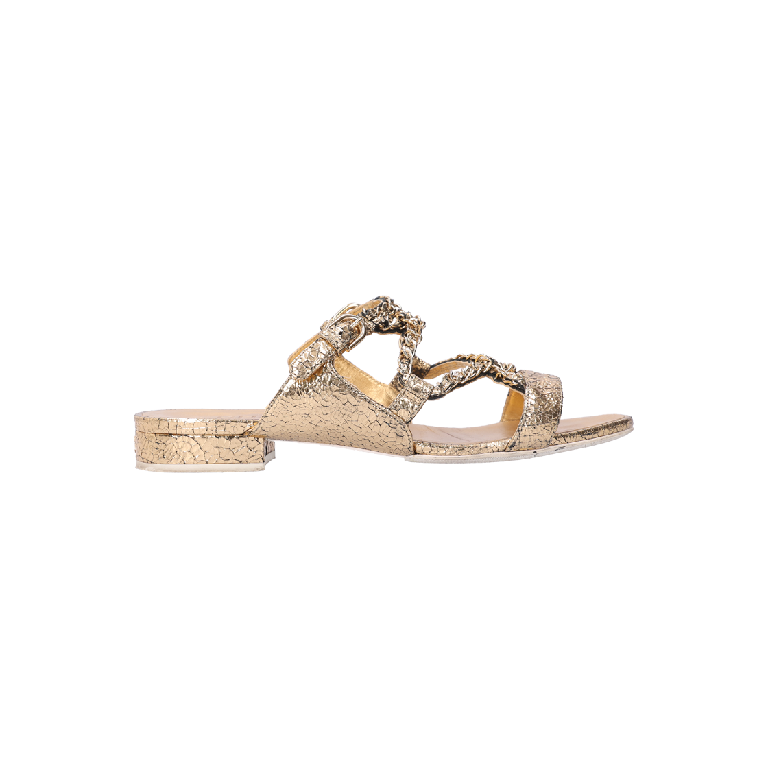 IT7UPQSJOM3E Chanel Gold Chain Sandals in Leather Gold